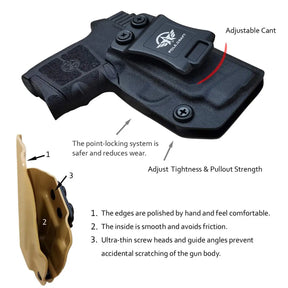Bodyguard 380 Holster IWB Kydex Holster Custom Fit: Smith & Wesson M&P Bodyguard 380 / Bodyguard 380 with Integrated Laser Pistol - Inside Waistband Concealed Carry - Adj. Cant Retention - Cover Mag-Button - No Slip