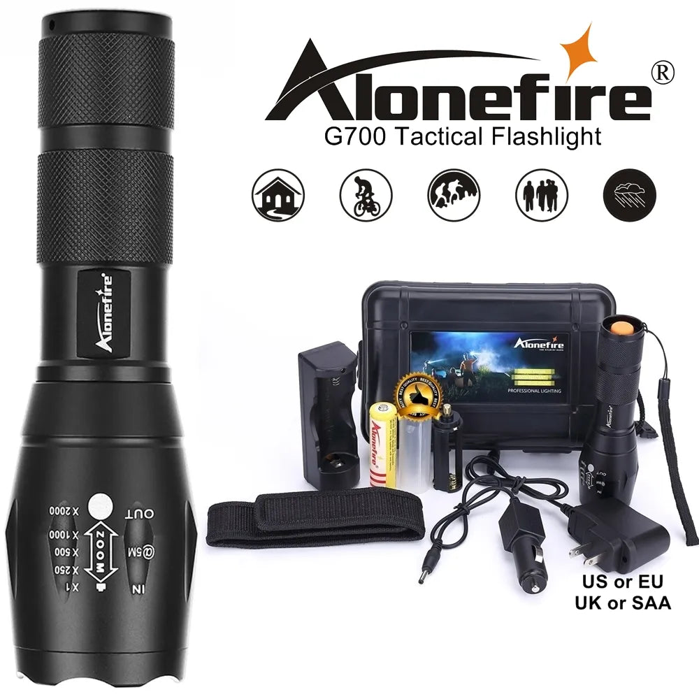 Tactical G700 Tactical Flashlight LED Handheld Flashlights 5 Brightness Waterproof Flashlight Powerful Tactical Flashlight with Zoomable, 6 Modes, IPX7 Waterproof, Super Bright Flashlight for Camping, Hiking, Emergencies