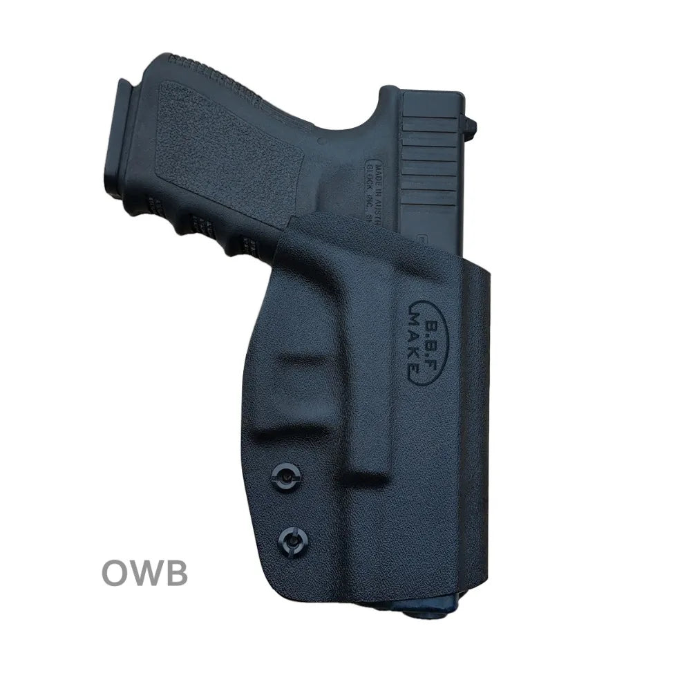 OWB Kydex Holster Fit: Glock 17 19 19x 44 45 26 (Gen 1-5) / Glock 22 23 25 27 31 32 33 30s (Gen 3-4) - Outside Waistband Carry 1.5-2 Inch Belt Clip - Adj. Width Height Retention Cant, Entrance Widened