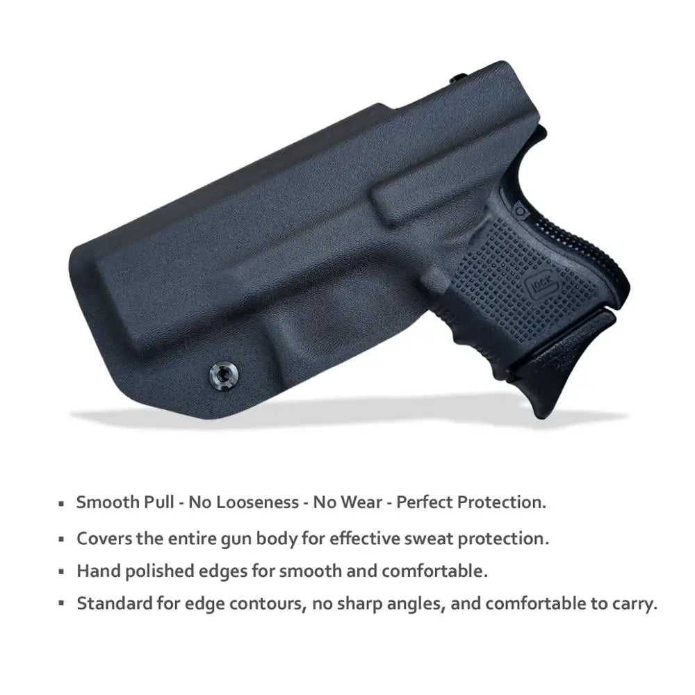 Glock 26-33 Kydex IWB / OWB Holster for Glock 26-33 Concealed Pistol Accessories- Inside / Outside Waistband Concealed Carry - Adj. Width Height Retention Cant, Cover Mag-Button, Entrance Widened