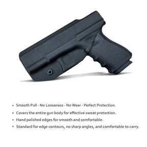 Glock 19-45 IWB Kydex Covert Concealed Holster IWB / OWB Kydex Holster for Glock 19-45 IWB Kydex Covert Concealed Pistol Accessories- Inside / Outside Waistband Concealed Carry - Adj. Width Height Retention Cant, Cover Mag-Button, Entrance Widened.