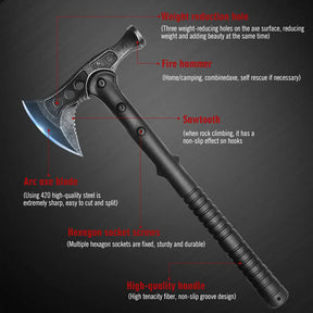 40cm Camping Axe Tomahawk with Nylon Sheath, Tactical and Survival Hatchet with Hammer for Axe Throwing, Outdoor Camping Hiking and Chopping Wood