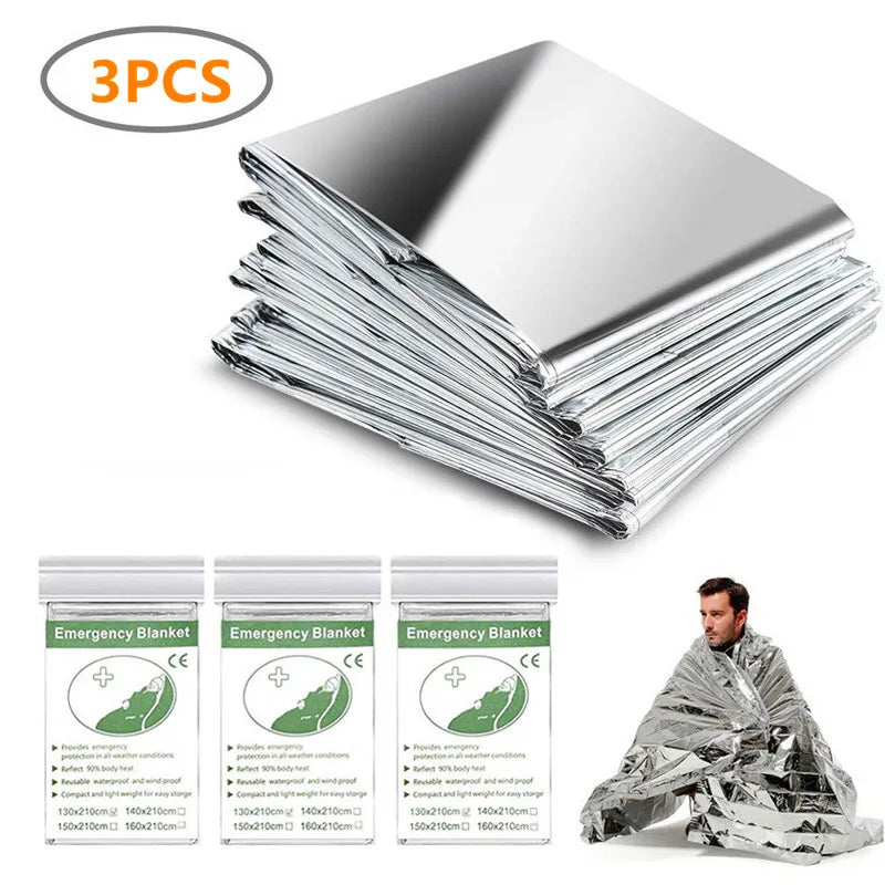 Emergency Mylar Thermal Blankets -Space Blanket Survival kit Camping Blanket (3-Pack). Perfect for Outdoors, Hiking, Survival, Bug Out Bag Marathons or First Aid 1