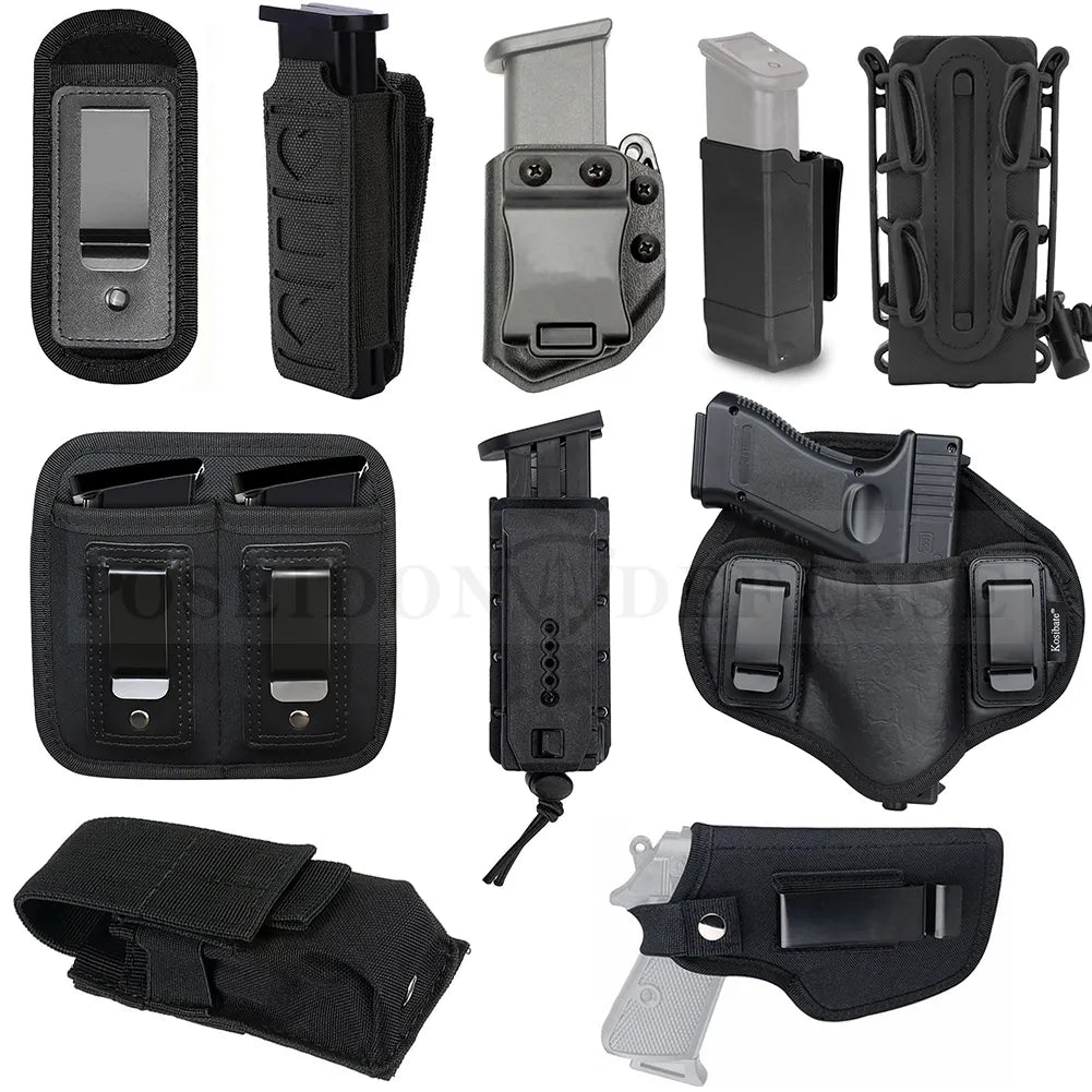Universal Magazine IWB OWB Pouch Concealed Carry 9mm .40 .45 | Mag Holster for Glock 19 43 17 Sig 1911 S&W M&P | Fits Any 7 10 15 Round Clips All Pistols, Handgun Ammo Gun Ammunition Holsters