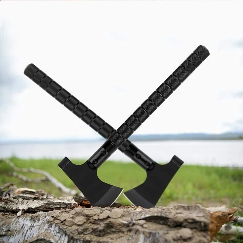 Camping Axe Rugged Outdoor Hatchet tomahawk axe Easily Splits Wood for Fires, Flat Edge Hammers Stakes Forged Steel Head with Non-Slip Grip Survival Camping Axe, Folding Tactical Axe Hatchet with Hammer