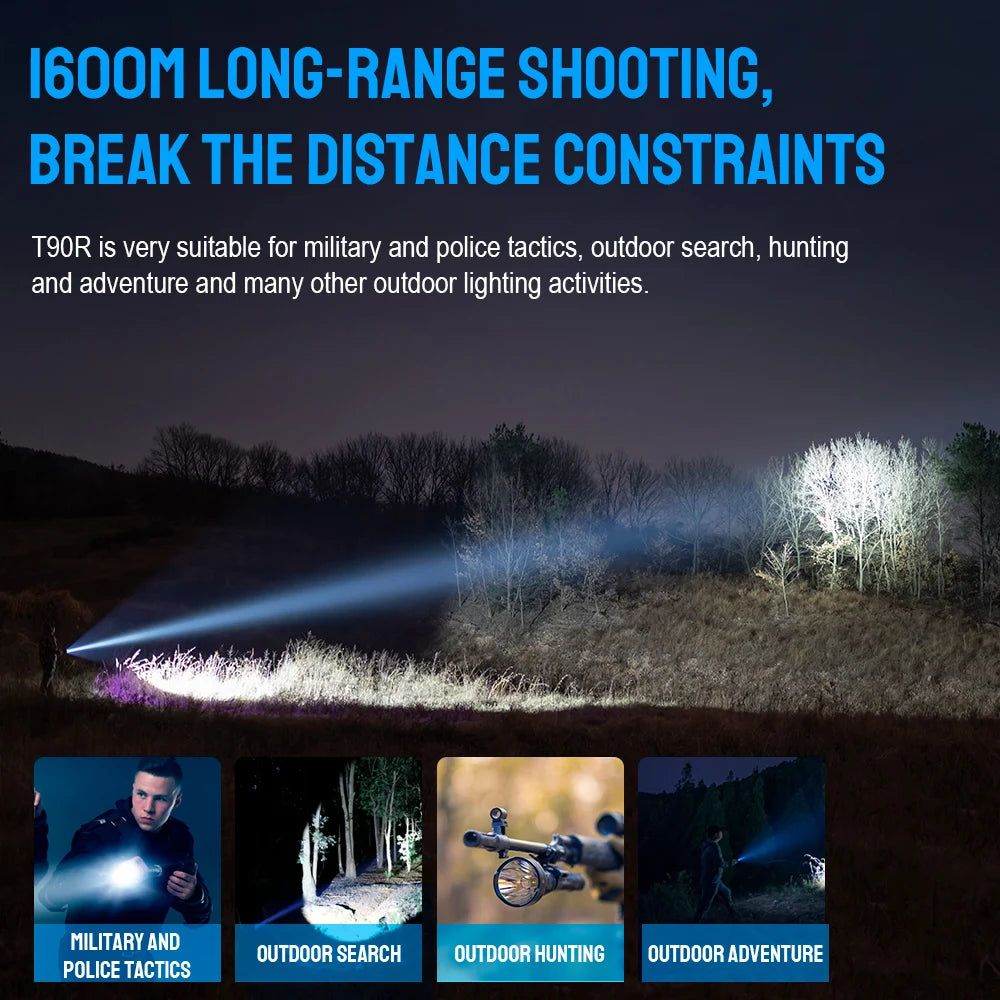 High Power 4800 Lumens LED Hunting Flashlight, Long Range bright Rechargeable Tactical TrustFire T90R Kit Flashlight 1600 Meters Super Bright Waterproof for Hunting Search and Rescue