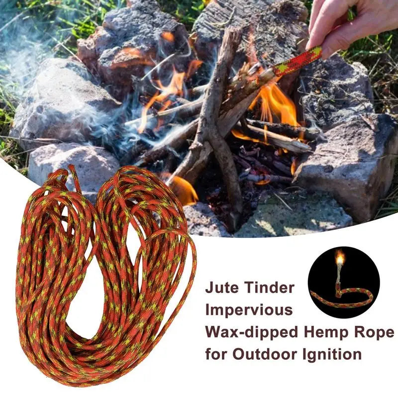 Fire Starter Survival Tool - All-in-One Igniting Rope Fire Starter Kit - Jute Tinder Igniting Rope Fire Starter with 25ft Waterproof Tinder Wick Rope and Steel Fire Striker - Patented Firestarter
