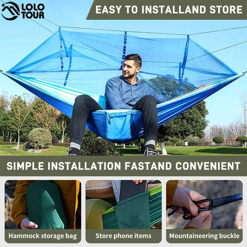 Camping Hammock with mosquito net 260x140cm Lightweight Camping Hammock Portable Outdoor Travel Hammock, Portable Hammocks for Indoor, Outdoor, Hiking, Camping, Backpacking, Travel, Backyard
