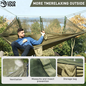 Camping Hammock with mosquito net 260x140cm Lightweight Camping Hammock Portable Outdoor Travel Hammock, Portable Hammocks for Indoor, Outdoor, Hiking, Camping, Backpacking, Travel, Backyard