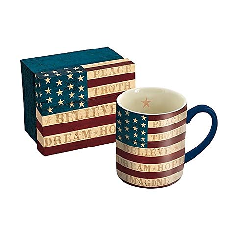 American Flag Themed Coffee Mug Patriotic Mugs 4th of July Ceramic Cups Vintage American Flag Stars Stripes Print Drinking Mugs Coffee Cups for Independence Day Home School Office Lang Colonial Flag 14 oz. Mug Multicolored
