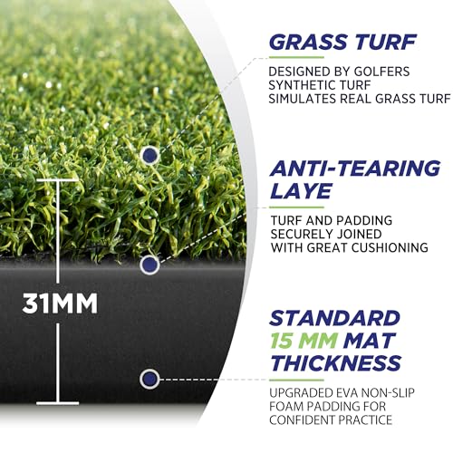 Golf Mat, 5x4ft Artificial Turf Golf Hitting Mats Practice with 10 Golf Balls, 9 Golf Tees, Golf Hitting Training Aids for Backyard Driving Chipping Indoor Outdoor Training