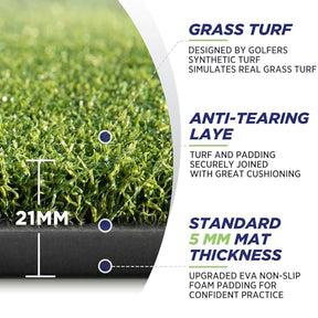 Golf Mat, 5x4ft Artificial Turf Golf Hitting Mats Practice with 10 Golf Balls, 9 Golf Tees, Golf Hitting Training Aids for Backyard Driving Chipping Indoor Outdoor Training